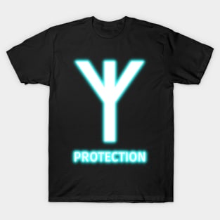 Glowing Blue Neon Old Norse Protection Rune - Viking Talisman T-Shirt